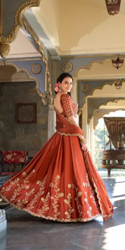 LNB 1427 Orange Rangoli Silk With Sequins Work & Embroidery Work Lehenga Choli. Exclusive Offer ₹3499. Delivery 4-6 Working Days. At 3499 | Creative Lehenga, Bollywood Lehenga, Designer Lehenga, Embroidered Lehenga, Lehenga, Party Wear Lehenga