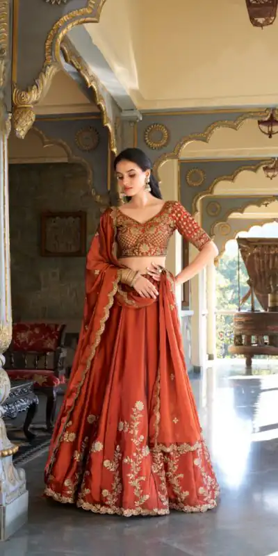 LNB 1427 Orange Rangoli Silk With Sequins Work & Embroidery Work Lehenga Choli. Exclusive Offer ₹3499. Delivery 4-6 Working Days. At 3499 | Creative Lehenga, Bollywood Lehenga, Designer Lehenga, Embroidered Lehenga, Lehenga, Party Wear Lehenga