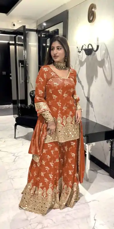 SR 1664 Orange Color Simmer with Embroidery Work Silk Salwar Suit . Wedding, Party, Festive, Events, Best Price ₹2599. Delivery 4-6 Working Days. Shop now. | Casual Suits, Jump Suits, Creative suits, Designer Suits, Palazzo Suits, Party Wear Suits, Patiala Suits, Salwar suit, Straight Suits