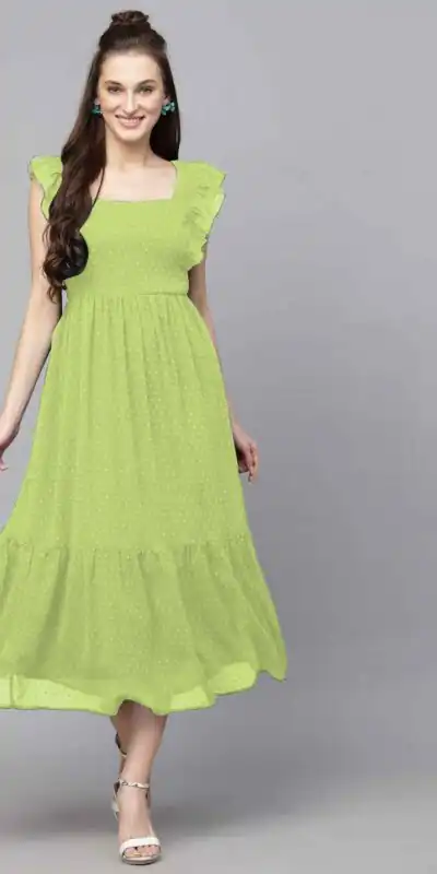INLI Trendy Parrot Green in Georgette Butti Designer Gown . Wedding, Party, Festive Affordable Price ₹1399. Delivery 4-6 Working Days. Shop now. | Bollywood Gowns, Creative Gowns, Designer Gowns, Embroidered Gowns, Gowns, Party Wear Gowns