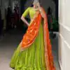Parrot Green Rayon Embroidery Sequins Lehenga Choli