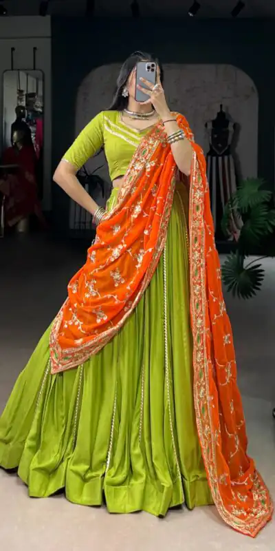 LNB 1692 Parrot Green Pure Rayon Embroidery Work & Sequins Work Lehenga Choli in . Now at just ₹3199. Delivery 4-6 Working Days. Shop now. | Creative Lehenga, Bollywood Lehenga, Designer Lehenga, Embroidered Lehenga, Lehenga, Party Wear Lehenga