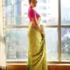 Parrot Green Soft Lichi Silk Lace Border Saree