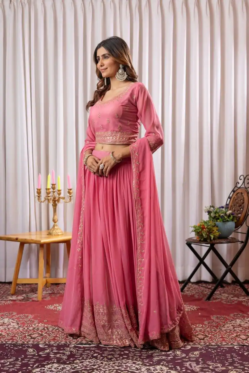 PDC 91 Peach Pure fox Georgette Lehenga Choli erfect for Wedding, Party, Festival Celebrations, Diwali, Karwa Chauth – . Now at just ₹2399. Delivery 4 | Bollywood Lehenga, Creative Lehenga, Designer Lehenga, Embroidered Lehenga, Lehenga, Party Wear Lehenga