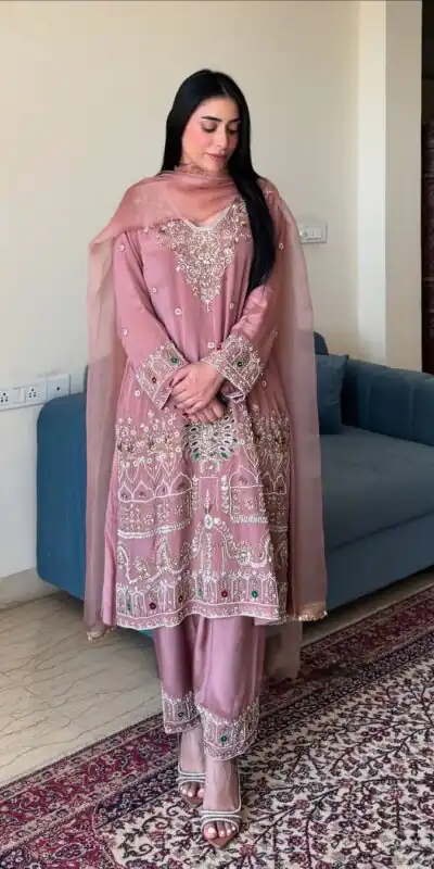 LG 2017 Peach in French Crape Lace Work & Embroidery Work Salwar Suit. Grab it for ₹1999. Delivery 4-6 Working Days. Shop now. | Casual Suits, Jump Suits, Creative suits, Designer Suits, Palazzo Suits, Party Wear Suits, Patiala Suits, Salwar suit, Straight Suits