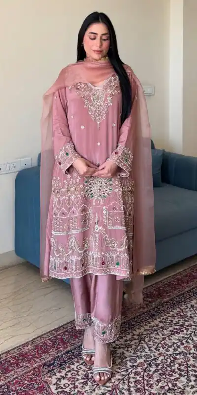 LG 2017 Peach in French Crape Lace Work & Embroidery Work Salwar Suit. Grab it for ₹1999. Delivery 4-6 Working Days. Shop now. | Casual Suits, Jump Suits, Creative suits, Designer Suits, Palazzo Suits, Party Wear Suits, Patiala Suits, Salwar suit, Straight Suits