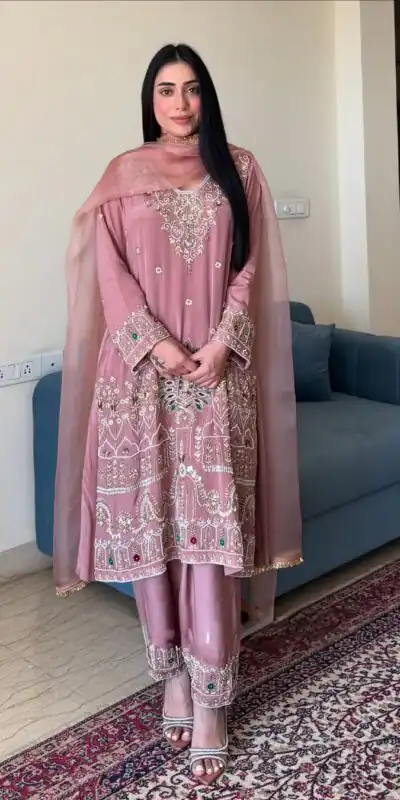 LG 2017 Peach in French Crape Lace Work & Embroidery Work Salwar Suit. Grab it for ₹1999. Delivery 4-6 Working Days. Shop now. | Casual Suits, Jump Suits, Creative suits, Designer Suits, Palazzo Suits, Party Wear Suits, Patiala Suits, Salwar suit, Straight Suits