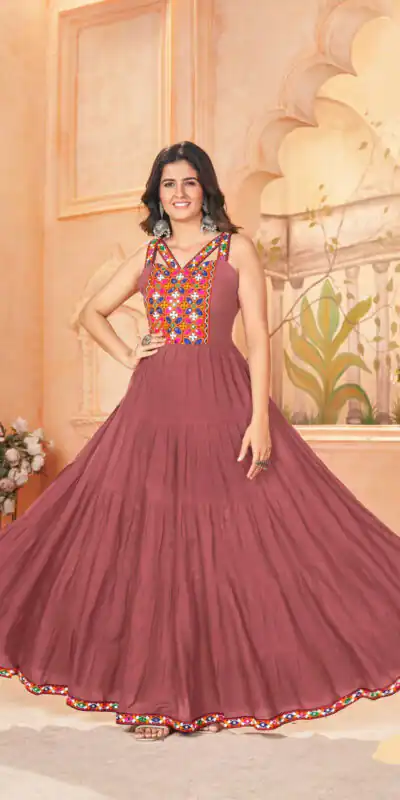 INLI Ghumati Peach Heavy Rayon with Lace Work & Gamthi Work Gown . Get it for ₹1749. Delivery 4-6 Working Days. Shop now. | Bollywood Gowns, Creative Gowns, Designer Gowns, Embroidered Gowns, Gowns, Party Wear Gowns