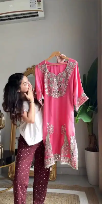 RTC 5919 Peach Roman Silk With Mirror Work Salwar Suit Wedding, Party, Festive, Events, Navratri Garba, Introductory Price ₹2099. Delivery 4-6 Working Days. | Casual Suits, Jump Suits, Tops & Bottoms, Track Suits, Trendy Wear, Creative suits, Designer Suits, Palazzo Suits, Party Wear Suits, Patiala Suits, Salwar suit, Straight Suits