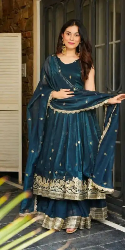 SSR 521 Peacock Blue Crunchy Silk Embroidery Work Salwar Suit Wedding, Party, Festive, Events, Navratri Garba, Anniversary, Haldi,Best Price ₹2449. | Casual Suits, Jump Suits, Creative suits, Designer Suits, Palazzo Suits, Party Wear Suits, Patiala Suits, Salwar suit, Straight Suits