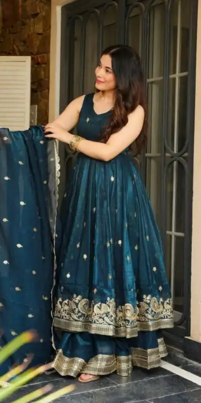 SSR 521 Peacock Blue Crunchy Silk Embroidery Work Salwar Suit Wedding, Party, Festive, Events, Navratri Garba, Anniversary, Haldi,Best Price ₹2449. | Casual Suits, Jump Suits, Creative suits, Designer Suits, Palazzo Suits, Party Wear Suits, Patiala Suits, Salwar suit, Straight Suits