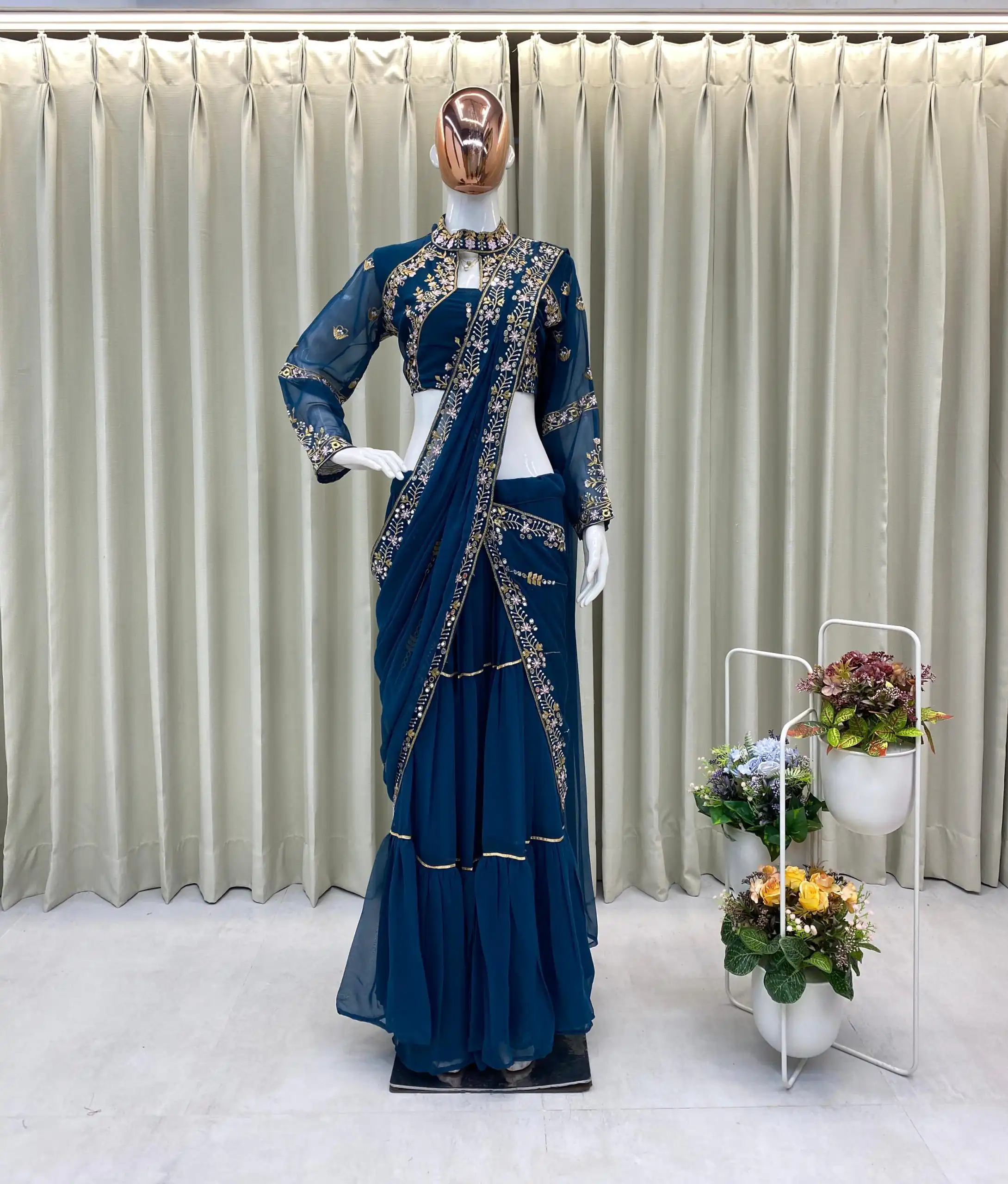 BE 280 Peacock Blue Georgette Lehenga Saree Perfect for Wedding, Party, Cultural Events,, Ganesh Chaturthi . Affordable Price ₹2399. Delivery 4-Days | Creative Lehenga, Bollywood Lehenga, Designer Lehenga, Embroidered Lehenga, Lehenga, Party Wear Lehenga