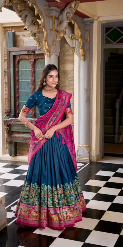 LNB 1245 Peacock Blue Tasar Silk With Gotta Patti Work & Lace Work Lehenga Choli Best Price ₹2449. Delivery 4-6 Working Days. Shop now. | Bollywood Lehenga, Creative Lehenga, Designer Lehenga, Embroidered Lehenga, Lehenga, Party Wear Lehenga