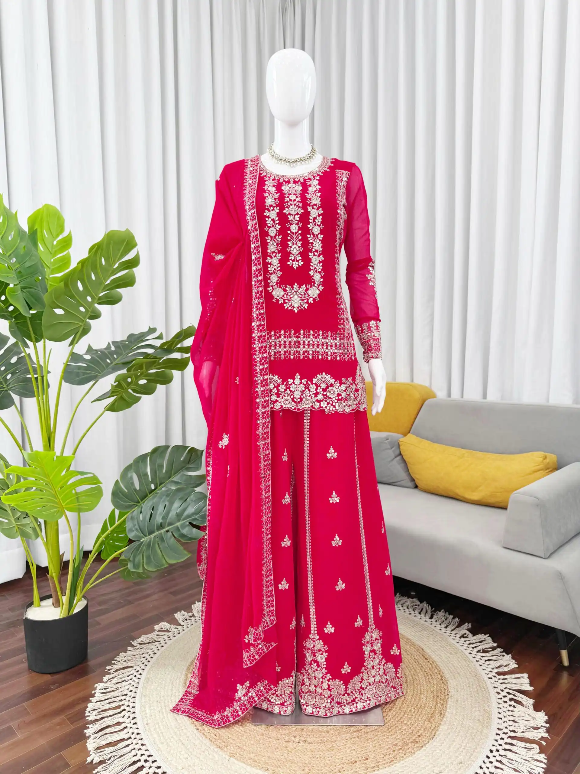 KD 1533 Pink Blooming Georgette Salwar Suit Perfect for Wedding, Party, Ethnic Day, Housewarming, Pongal . Available at ₹2149 only. Delivery 4-6 Workin | Casual Suits, Creative suits, Designer Suits, Palazzo Suits, Party Wear Suits, Patiala Suits, Salwar suit, Straight Suits