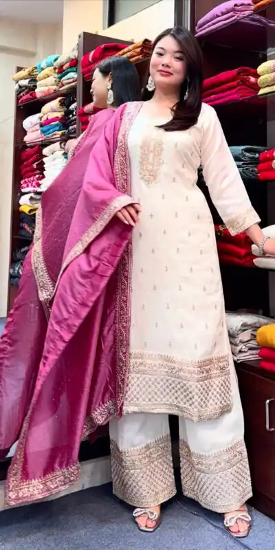 SRK 5140 Pink Chinnon Silk with Embroidery Work & Lace Work Salwar Suit . Affordable Price ₹1799. Delivery 4-6 Working Days. Shop now. | Casual Suits, Jump Suits, Creative suits, Designer Suits, Palazzo Suits, Party Wear Suits, Patiala Suits, Salwar suit, Straight Suits