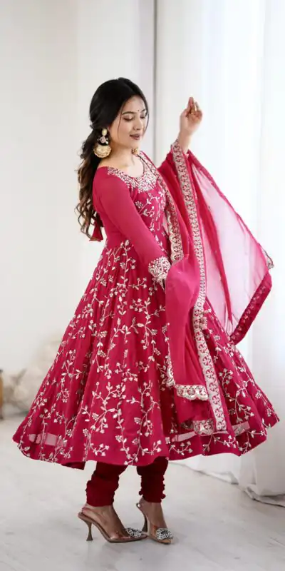SRK 5299 Pink Faux Georgette With Sequence Work Perfect for Wedding, Party, Lohri, Temple Visit, Ganesh Chaturthi Festive, Events, 4-6 Working Days At 2149 | Bollywood Gowns, Creative Gowns, Designer Gowns, Embroidered Gowns, Gowns, Party Wear Gowns