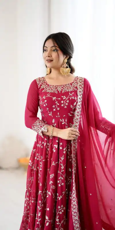 SRK 5299 Pink Faux Georgette With Sequence Work Perfect for Wedding, Party, Lohri, Temple Visit, Ganesh Chaturthi Festive, Events, 4-6 Working Days At 2149 | Bollywood Gowns, Creative Gowns, Designer Gowns, Embroidered Gowns, Gowns, Party Wear Gowns