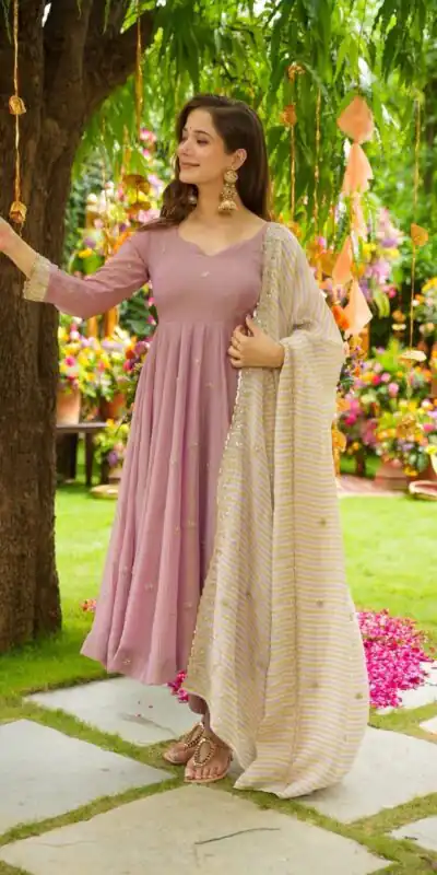SRK 5298 Pink Faux Georgette With Embroidery Work With Fancy Full Sleeve Gown Perfect for Wedding, Party, Pooja, Mehendi, Traditional Day . Best Price 1999 | Bollywood Gowns, Creative Gowns, Designer Gowns, Embroidered Gowns, Gowns, Party Wear Gowns