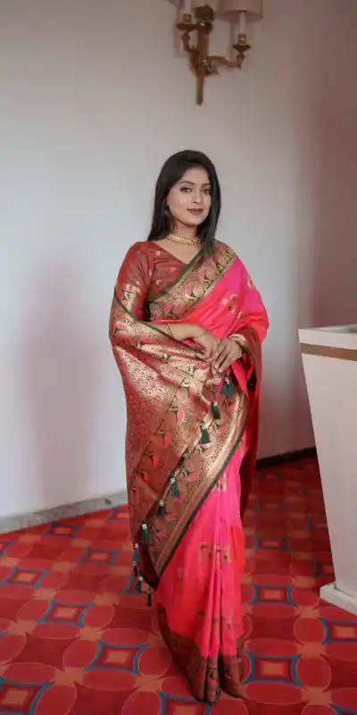 MB Paithani-3 Pink Color in Pethani Silk Zari Work & Lace Work Saree . Grab it for ₹2199. Delivery 4-6 Working Days. Shop now. | Creative Sarees, Embroidered Sarees, Bollywood Sarees, Designer Sarees, Ethnic Saree, Modern Digital sarees, Party Wear Sarees, Sarees