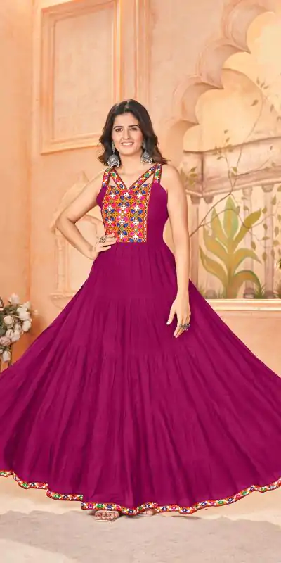 INLI Ghumati Pink Color Heavy Rayon with Lace Work & Gamthi Work Gown . Get it for ₹1749. Delivery 4-6 Working Days. Shop now. | Bollywood Gowns, Creative Gowns, Designer Gowns, Embroidered Gowns, Gowns, Party Wear Gowns