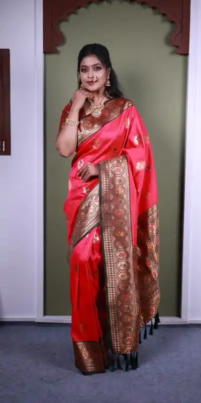 Pink Soft Paithani Silk Zari Work Lace Saree