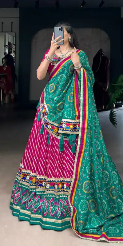 LNB 1741 Pink Color Tasar Silk Leheriya Patola Print Mirror Gamthi Work Lehenga Choli Wedding, Party, Festive, Events Etc. Delivery 4-6 Working Days Rs 2999 | Bollywood Lehenga, Creative Lehenga, Designer Lehenga, Embroidered Lehenga, Lehenga, Party Wear Lehenga