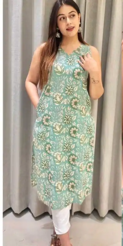 Pista Cotton Printed Kurti