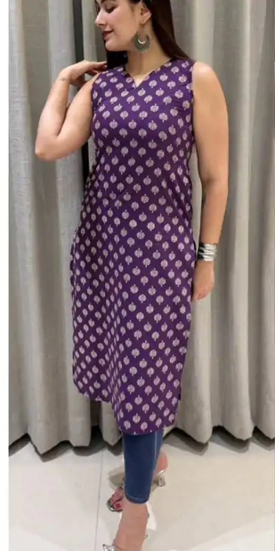 Purple Cotton Printed Kurti