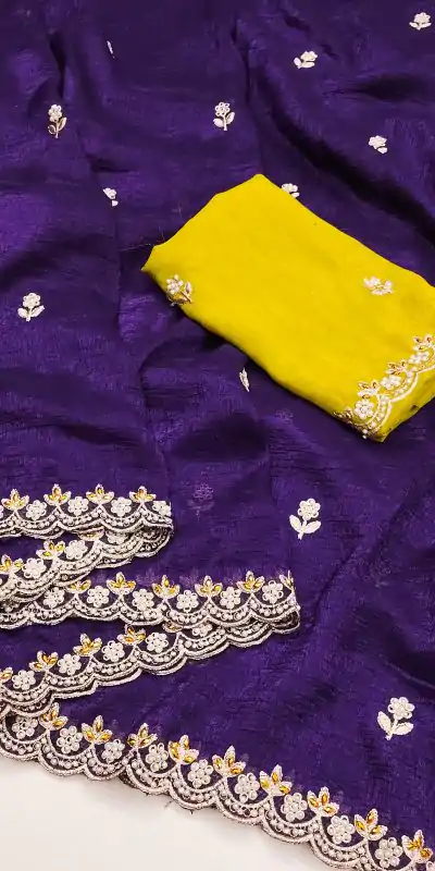 BT 1267 Purple in Crunchy Chiffon Embroidery Work Saree . Wedding, Party, Festive, Events, Exclusive Offer ₹1749. Delivery 4-6 Working Days. Shop now. | Embroidered Sarees, Bollywood Sarees, Creative Sarees, Designer Sarees, Ethnic Saree, Modern Digital sarees, Party Wear Sarees, Sarees