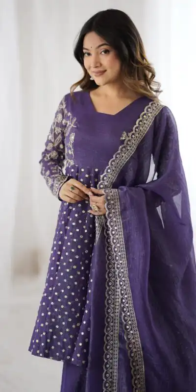 ZSR 3134 Purple Crunchy Silk Salwar Suit Perfect for Wedding, Party, Sangeet, Anniversary, Housewarming Introductory Price ₹2399. Delivery 4-6 | Casual Suits, Jump Suits, Creative suits, Designer Suits, Palazzo Suits, Party Wear Suits, Patiala Suits, Salwar suit, Straight Suits