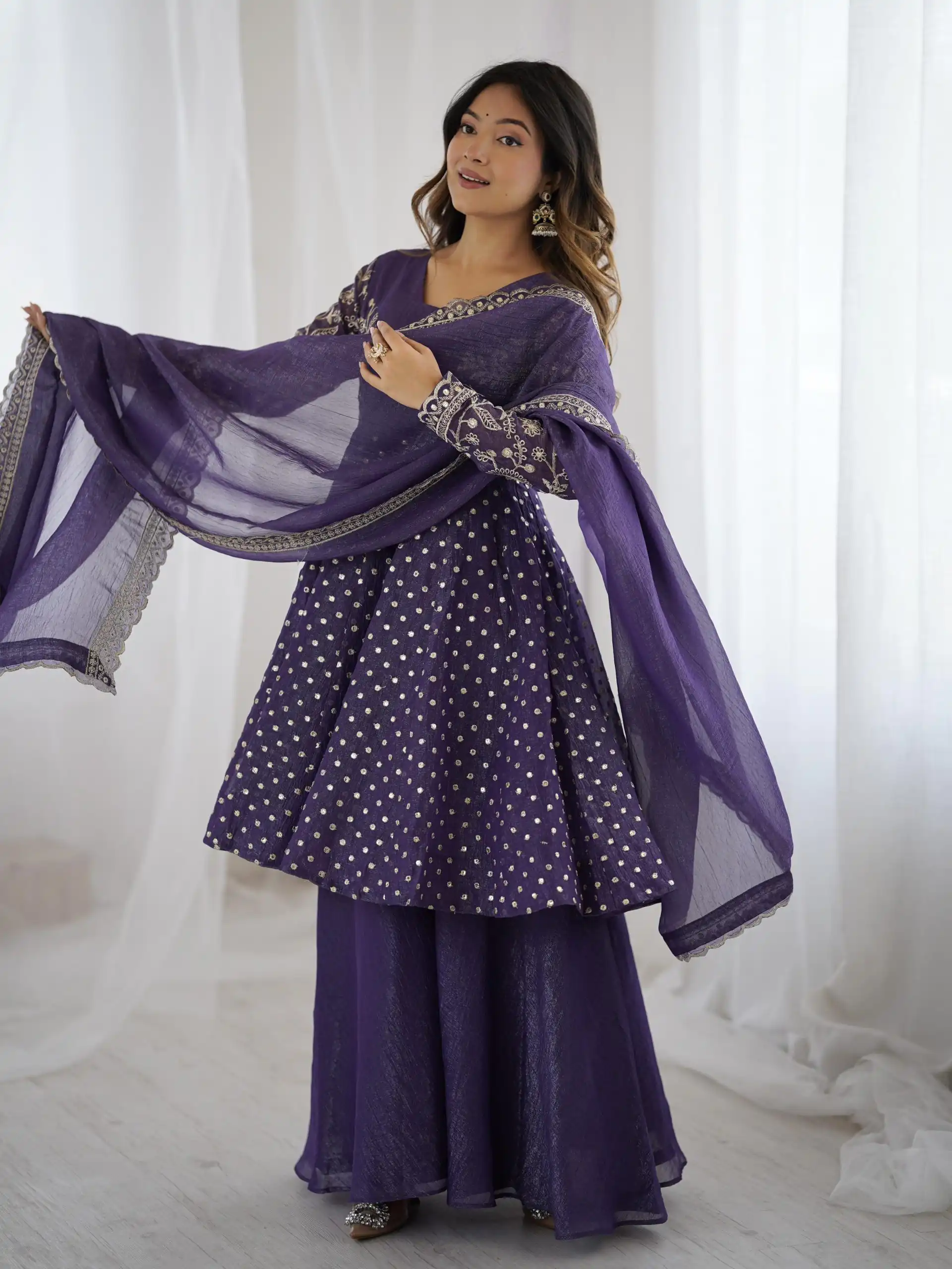ZSR 3134 Purple Crunchy Silk Salwar Suit Perfect for Wedding, Party, Sangeet, Anniversary, Housewarming Introductory Price ₹2399. Delivery 4-6 | Casual Suits, Jump Suits, Creative suits, Designer Suits, Palazzo Suits, Party Wear Suits, Patiala Suits, Salwar suit, Straight Suits