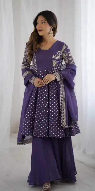 ZSR 3134 Purple Crunchy Silk Salwar Suit Perfect for Wedding, Party, Sangeet, Anniversary, Housewarming Introductory Price ₹2399. Delivery 4-6 | Casual Suits, Jump Suits, Creative suits, Designer Suits, Palazzo Suits, Party Wear Suits, Patiala Suits, Salwar suit, Straight Suits