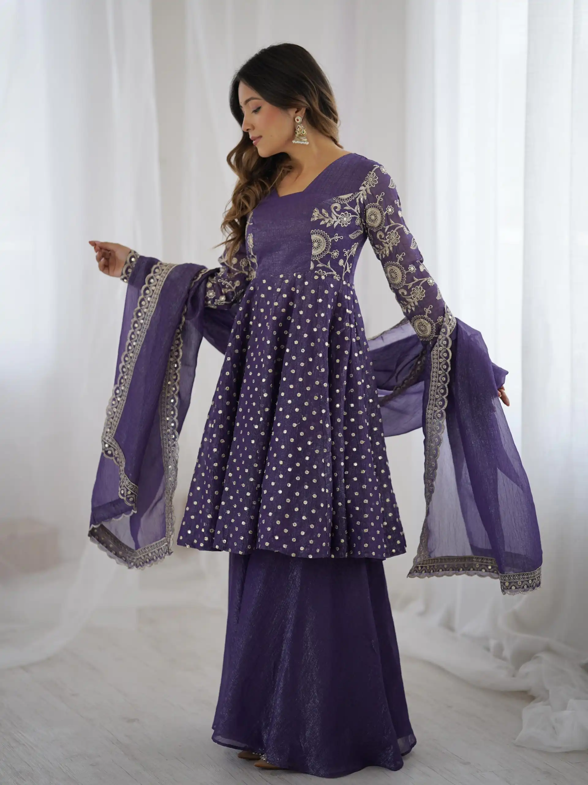 ZSR 3134 Purple Crunchy Silk Salwar Suit Perfect for Wedding, Party, Sangeet, Anniversary, Housewarming Introductory Price ₹2399. Delivery 4-6 | Casual Suits, Jump Suits, Creative suits, Designer Suits, Palazzo Suits, Party Wear Suits, Patiala Suits, Salwar suit, Straight Suits