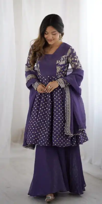 ZSR 3134 Purple Crunchy Silk Salwar Suit Perfect for Wedding, Party, Sangeet, Anniversary, Housewarming Introductory Price ₹2399. Delivery 4-6 | Casual Suits, Jump Suits, Creative suits, Designer Suits, Palazzo Suits, Party Wear Suits, Patiala Suits, Salwar suit, Straight Suits