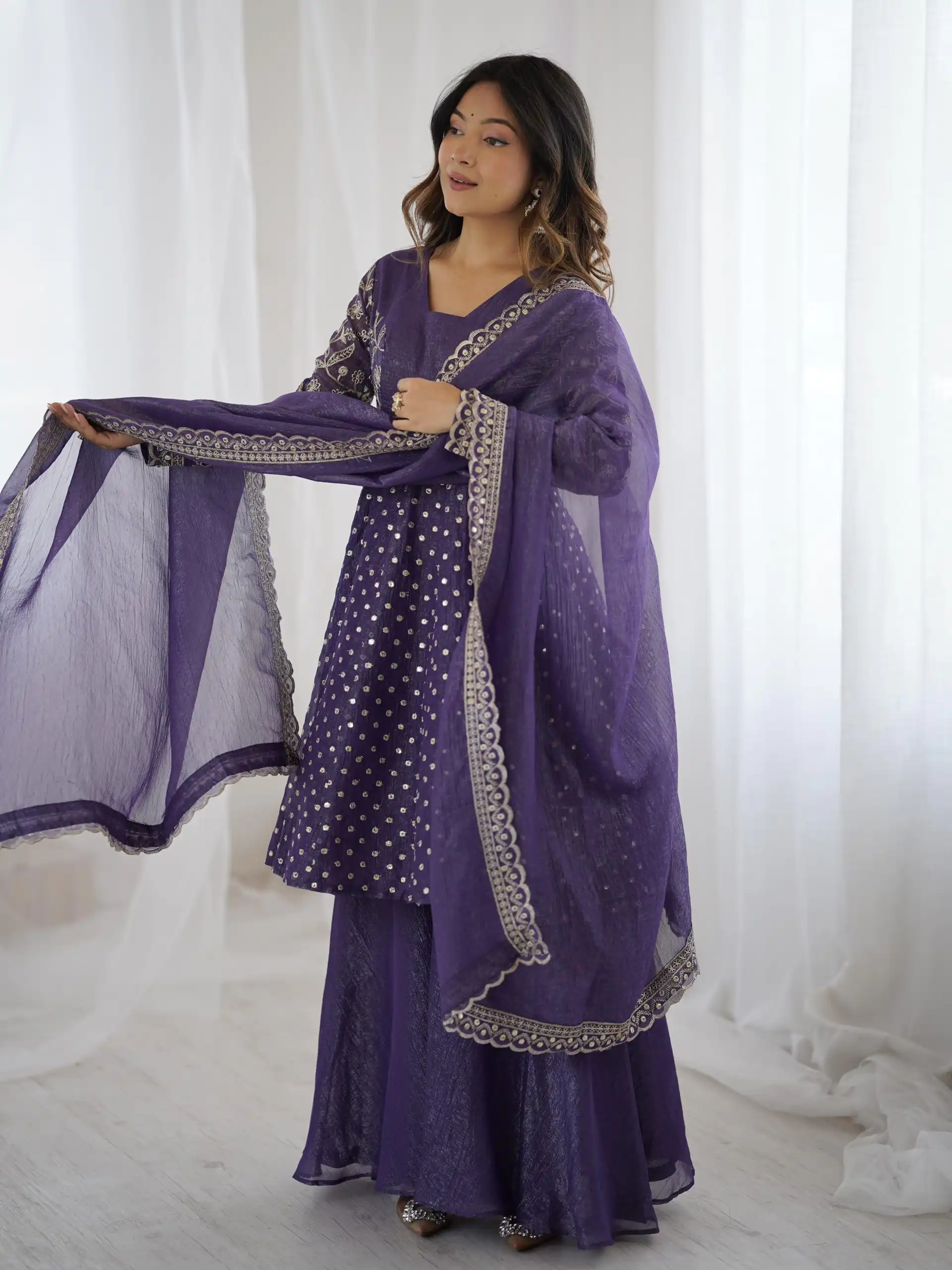 ZSR 3134 Purple Crunchy Silk Salwar Suit Perfect for Wedding, Party, Sangeet, Anniversary, Housewarming Introductory Price ₹2399. Delivery 4-6 | Casual Suits, Jump Suits, Creative suits, Designer Suits, Palazzo Suits, Party Wear Suits, Patiala Suits, Salwar suit, Straight Suits