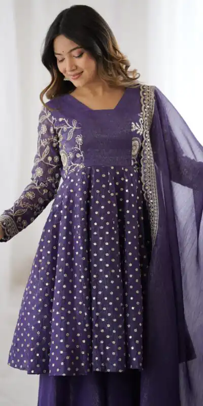 ZSR 3134 Purple Crunchy Silk Salwar Suit Perfect for Wedding, Party, Sangeet, Anniversary, Housewarming Introductory Price ₹2399. Delivery 4-6 | Casual Suits, Jump Suits, Creative suits, Designer Suits, Palazzo Suits, Party Wear Suits, Patiala Suits, Salwar suit, Straight Suits