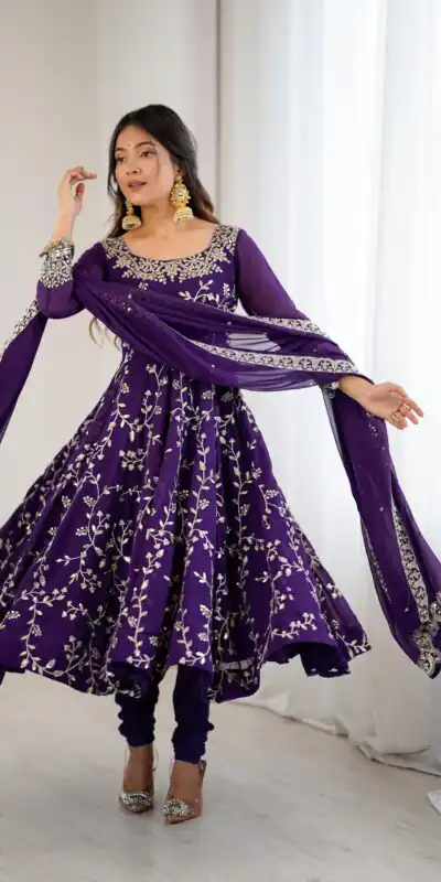 SRK 5299 Purple Georgette With Sequence Work Perfect for Wedding, Party, Lohri, Temple Visit, Ganesh Chaturthi Festive, Events, 4-6 Working Days At 2149 | Bollywood Gowns, Creative Gowns, Designer Gowns, Embroidered Gowns, Gowns, Party Wear Gowns
