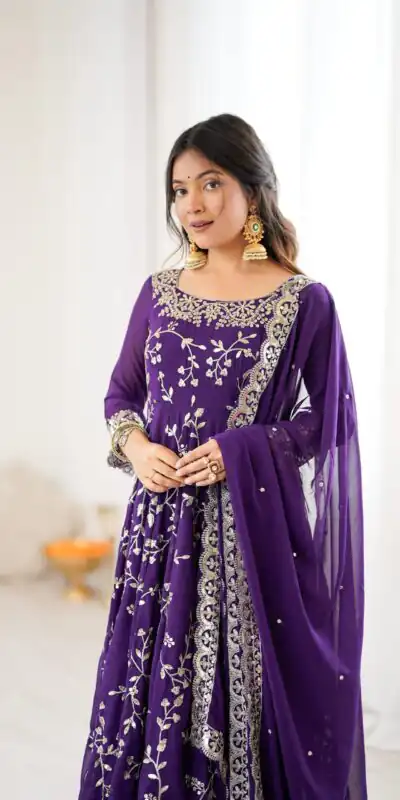 SRK 5299 Purple Georgette With Sequence Work Perfect for Wedding, Party, Lohri, Temple Visit, Ganesh Chaturthi Festive, Events, 4-6 Working Days At 2149 | Bollywood Gowns, Creative Gowns, Designer Gowns, Embroidered Gowns, Gowns, Party Wear Gowns