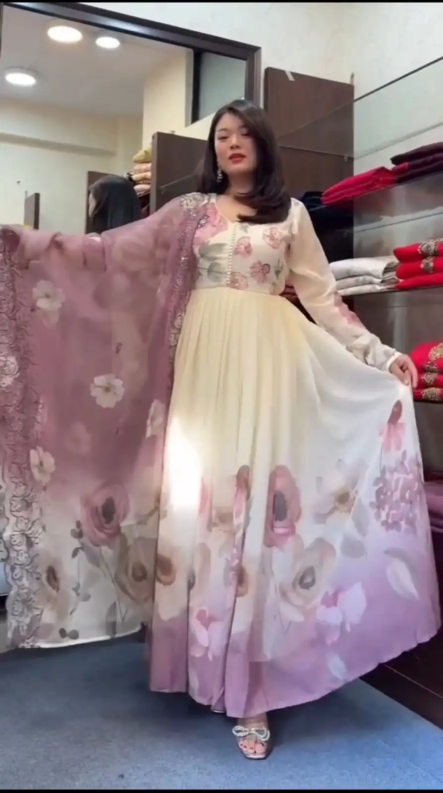 SR 1686 Purple Faux Georgette With Embroidery Sequence Work With Fully Flair Gown Perfect for Wedding, Party, 4-6 Working Days At 2049 Only | Bollywood Gowns, Creative Gowns, Designer Gowns, Embroidered Gowns, Gowns, Party Wear Gowns