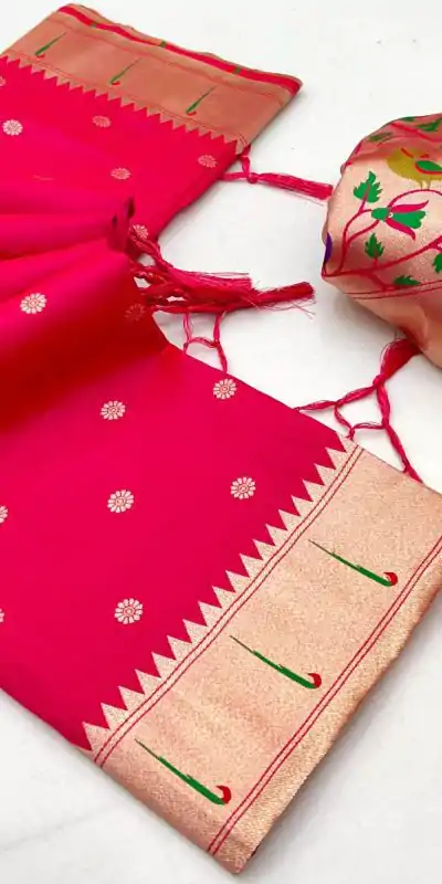 Red A Pethani Silk Lace Zari Work Saree