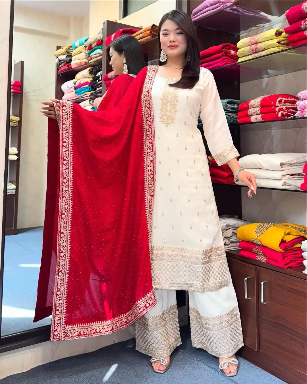 SRK 5140 Red Chinnon Silk with Embroidery Work & Lace Work Salwar Suit . Affordable Price ₹1799. Delivery 4-6 Working Days. Shop now. | Casual Suits, Jump Suits, Creative suits, Designer Suits, Palazzo Suits, Party Wear Suits, Patiala Suits, Salwar suit, Straight Suits