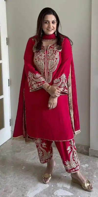 ZSR 3097 Red Pure Chinnon Silk With Embroidery Sequence Work With Full Sleeve Salwar Suit Wedding, Party, Festive, Events Exclusive Offer ₹1899. D | Casual Suits, Jump Suits, Tops & Bottoms, Track Suits, Trendy Wear, Creative suits, Designer Suits, Palazzo Suits, Party Wear Suits, Patiala Suits, Salwar suit, Straight Suits