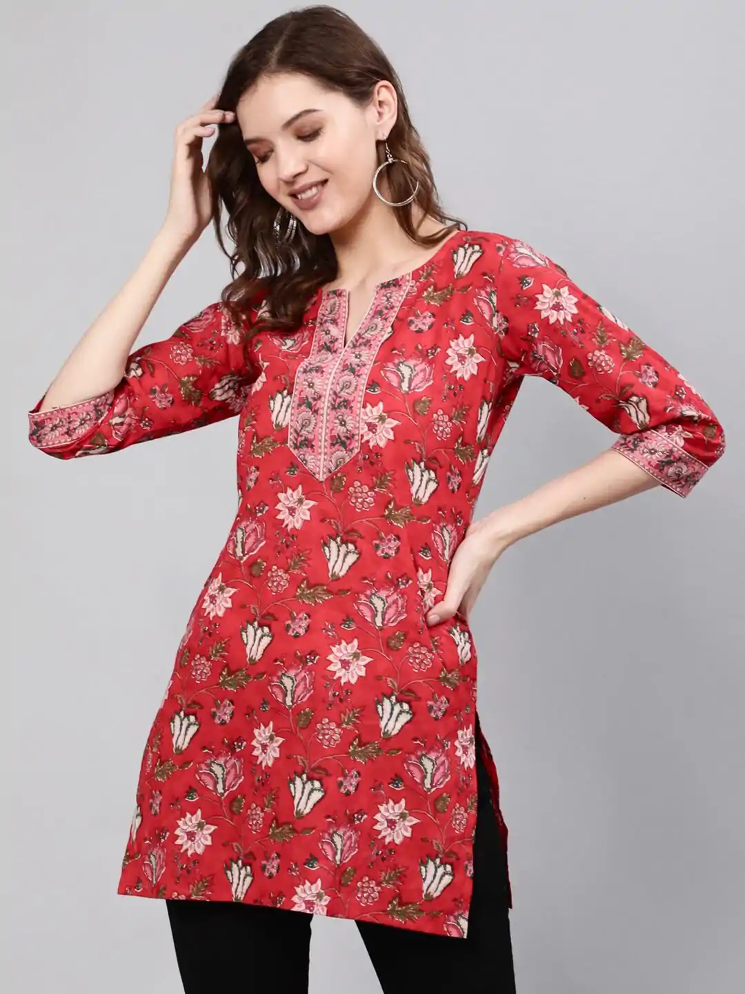 INLI Blush 2.0 Red Cotton Printed Designer Work Kurti in . Wedding, Party, Festive, Events, Special Price ₹1269. Delivery 4-6 Working Days. Shop now. | Bollywood Kurti, Creative Kurtis, Designer Kurti, Kurti, Party Wear Kurti, Selfie Kurti