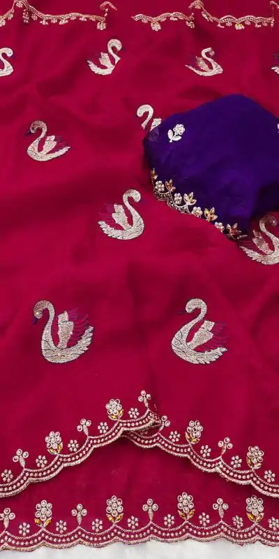 BT 1284 Red Crunchy Chiffon Saree Perfect for Wedding, Party, Ethnic Day, Ganesh Chaturthi, Sangeet . Best Price ₹1799. Delivery 4-6 Working Days | Embroidered Sarees, Bollywood Sarees, Creative Sarees, Designer Sarees, Ethnic Saree, Modern Digital sarees, Party Wear Sarees, Sarees