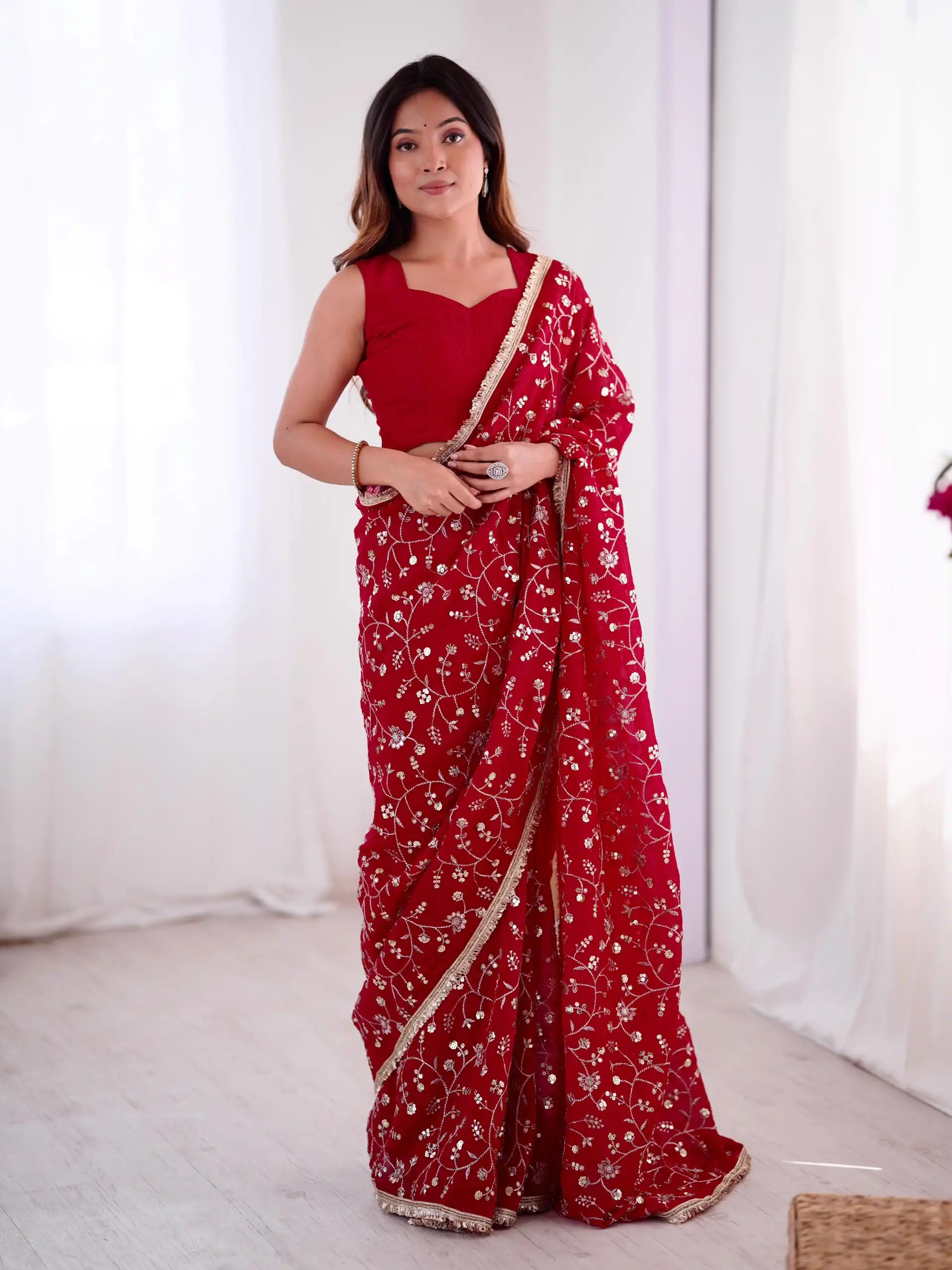 SRK 5296 Red Crunchy Silk Lace Work & Embroidery Work Saree in . Special Price ₹1799. Delivery 4-6 Working Days. Shop now. | Embroidered Sarees, Bollywood Sarees, Creative Sarees, Designer Sarees, Ethnic Saree, Modern Digital sarees, Party Wear Sarees, Sarees