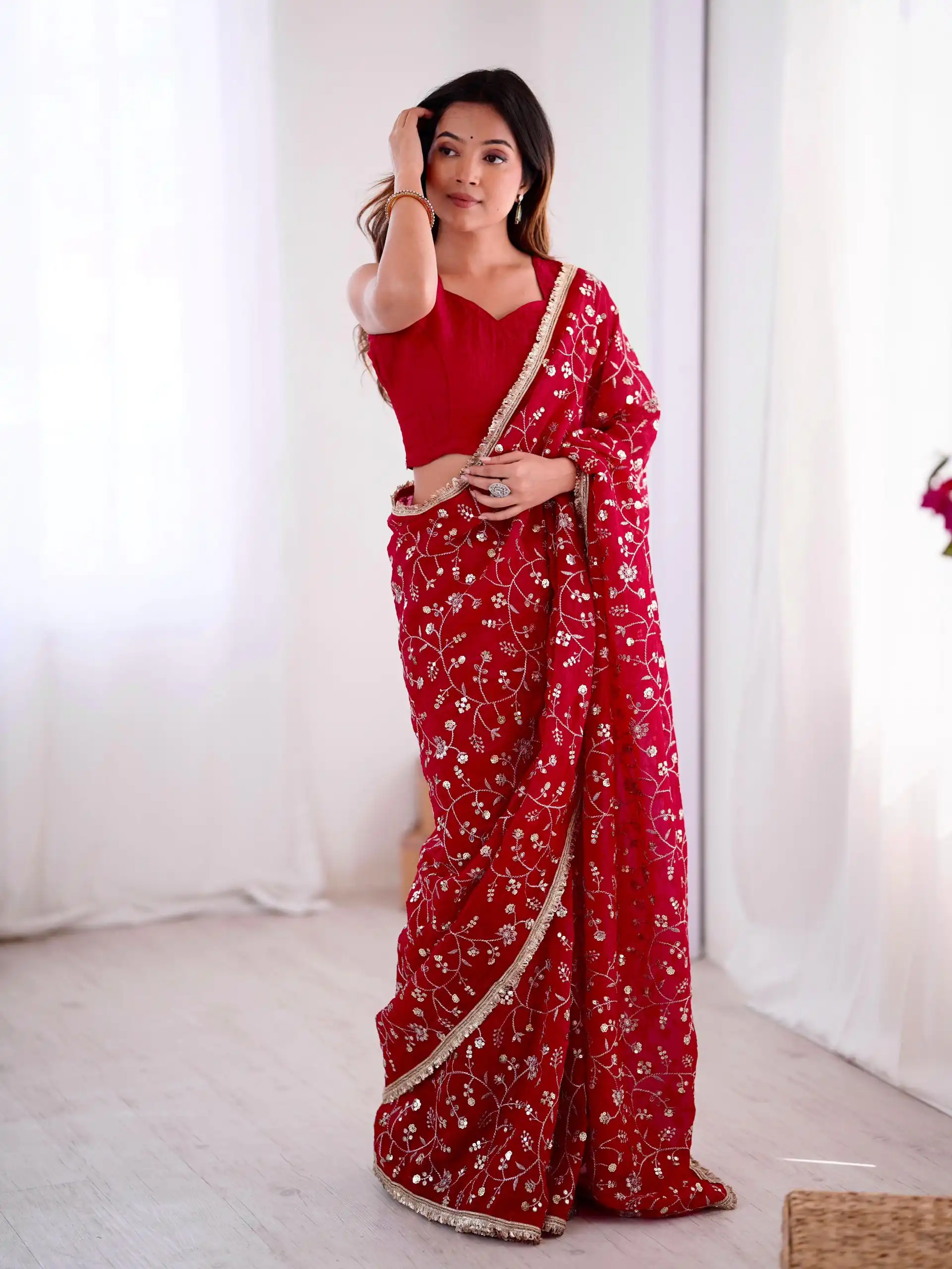 SRK 5296 Red Crunchy Silk Lace Work & Embroidery Work Saree in . Special Price ₹1799. Delivery 4-6 Working Days. Shop now. | Embroidered Sarees, Bollywood Sarees, Creative Sarees, Designer Sarees, Ethnic Saree, Modern Digital sarees, Party Wear Sarees, Sarees