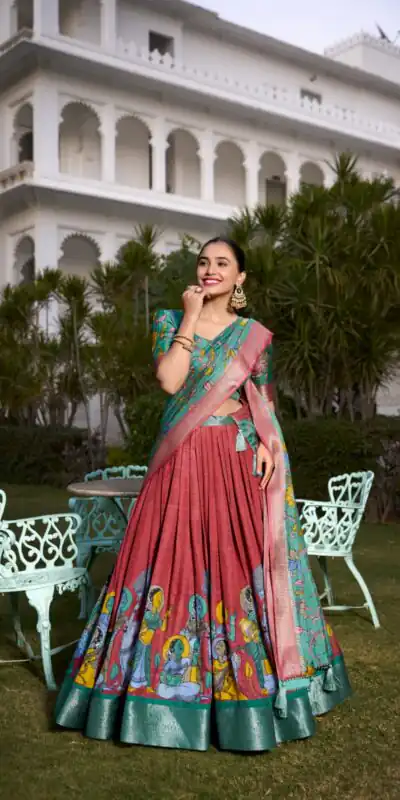 LNB 1231 Red Dola Silk Jacquard Silk Kalamkari Print & Zari Work Lehenga Choli in Best Price ₹1899. Delivery 4-6 Working Days. Shop now. | Bollywood Lehenga, Creative Lehenga, Designer Lehenga, Embroidered Lehenga, Lehenga, Party Wear Lehenga