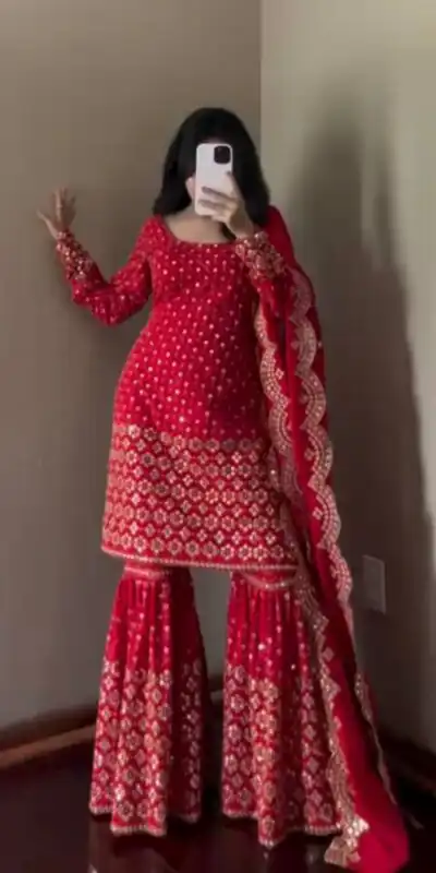 RTC 5921 Red Faux Georgette Salwarv suit with Lace Work. Wedding, Party, Festive, Events Grab it for ₹2549. Delivery 4-6 Working Days. Shop now. | Casual Suits, Jump Suits, Tops & Bottoms, Track Suits, Trendy Wear, Creative suits, Designer Suits, Palazzo Suits, Party Wear Suits, Patiala Suits, Salwar suit, Straight Suits