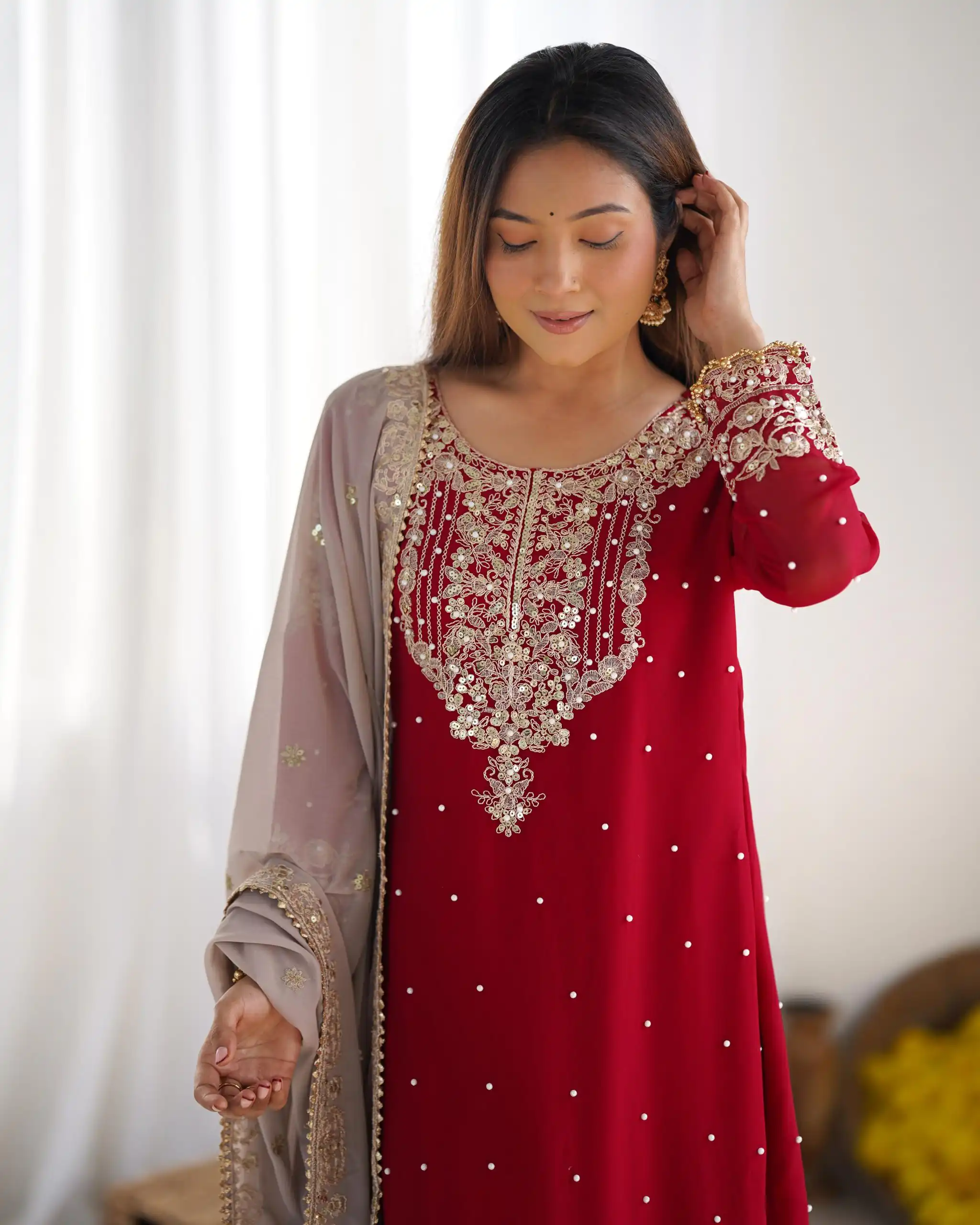 SR 1676 Red Heavy Faux Georgette With Heavy Embroidery Perfect for Wedding, Party, Ethnic Day, Reception, Diwali 4-6 Working Days At 2049/- Only | Casual Suits, Jump Suits, Creative suits, Designer Suits, Palazzo Suits, Party Wear Suits, Patiala Suits, Salwar suit, Straight Suits