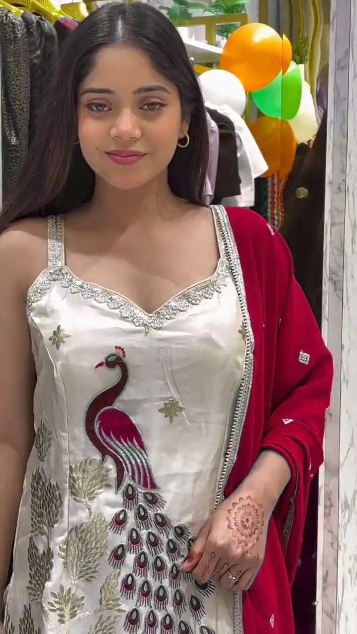 LG 1994 Red Color French Crape Embroidery Work Salwar Suit Casual, Wedding, Festive, Events . Expected Delivery  4-6 Working Days @1999/- only      | Casual Suits, Jump Suits, Creative suits, Designer Suits, Palazzo Suits, Party Wear Suits, Patiala Suits, Salwar suit, Straight Suits